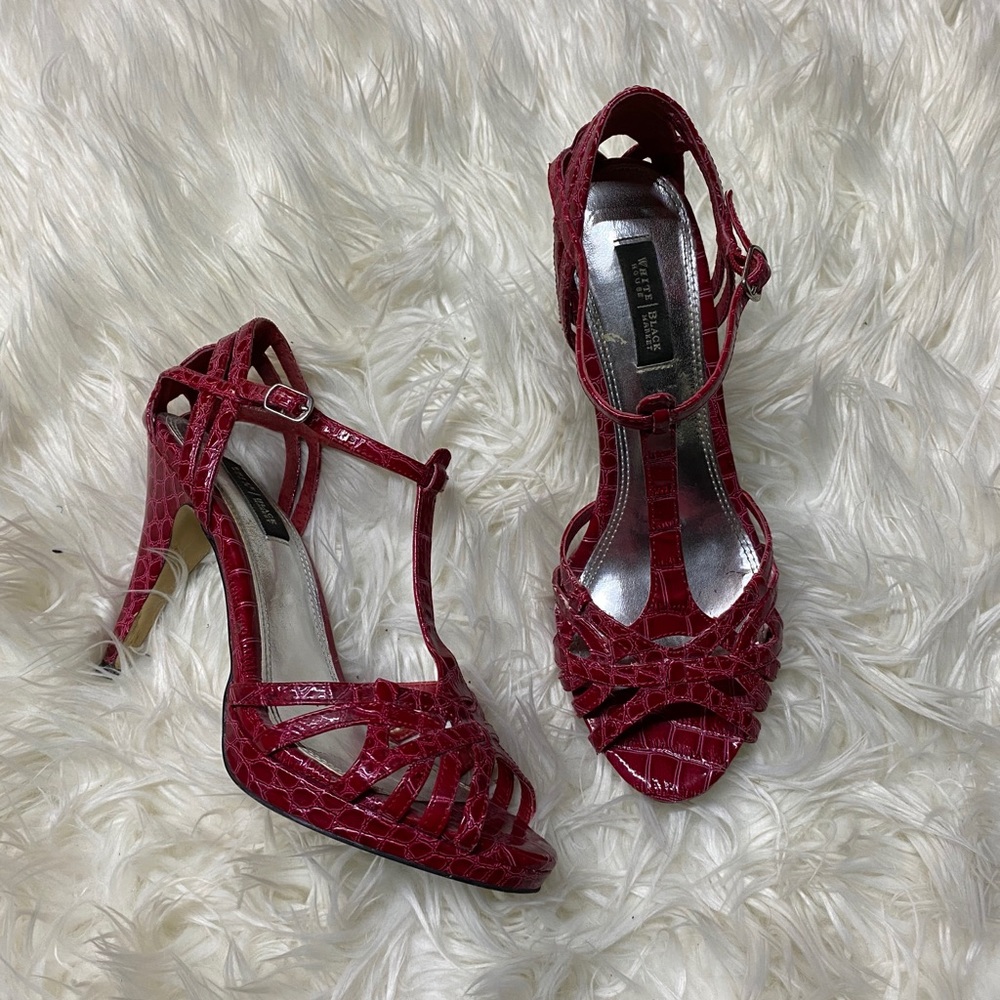 Red high heel pumps